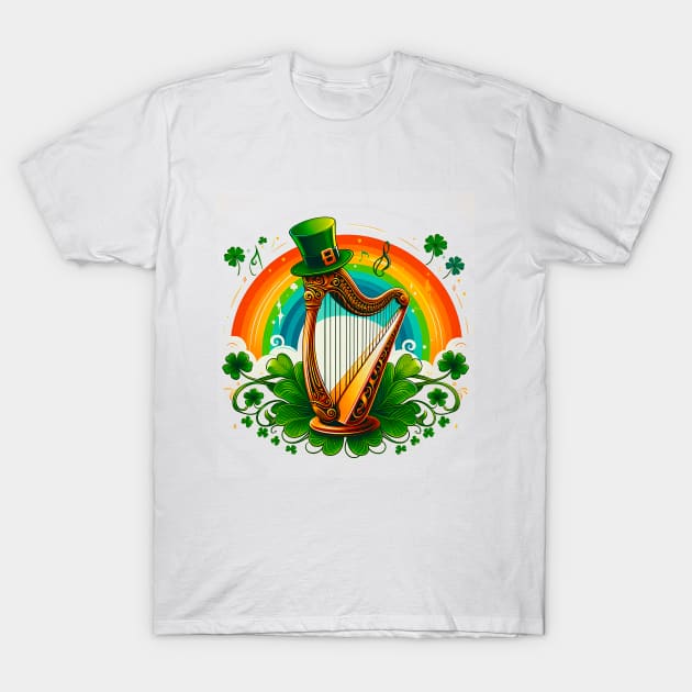 Fans Of Irish Music And This Harp And Shamrock Drawing is a must for St. Patrick's Day. T-Shirt by click2print